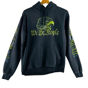 Hot Leathers We The People Eagle Hoodie Mens Medium Black Biker Pullover